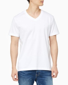 CK 남성 슬림핏 머서라이즈 브이넥 반팔 티셔츠