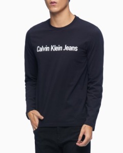 CK 남성 인스티튜셔널 로고 슬림 핏 긴팔 티셔츠